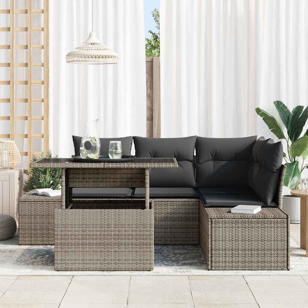 Gartensofa-set mit Kissen 5 pcs Grau Poly-Rattan
