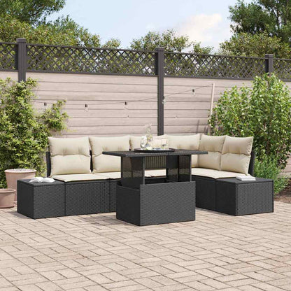 Garten-Sofa-Set mit Kissen 6 pcs Schwarz Poly Rattan
