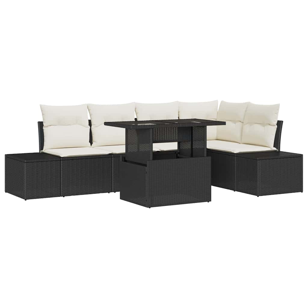 Garten-Sofa-Set mit Kissen 6 pcs Schwarz Poly Rattan