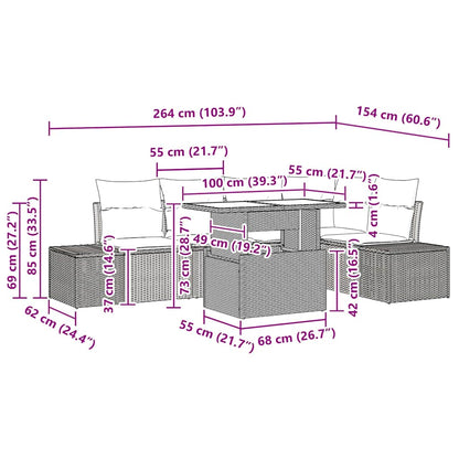Garten-Sofa-Set mit Kissen 6 pcs Schwarz Poly Rattan