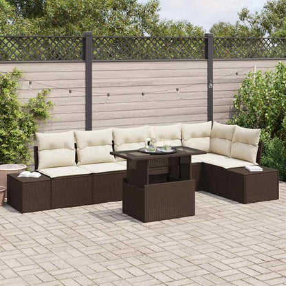 vidaXL Garten-Sofa-Set mit Kissen mit Speicher 7 pcs Braun und Creme