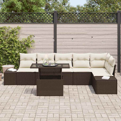 vidaXL Garten-Sofa-Set mit Kissen mit Speicher 7 pcs Braun und Creme