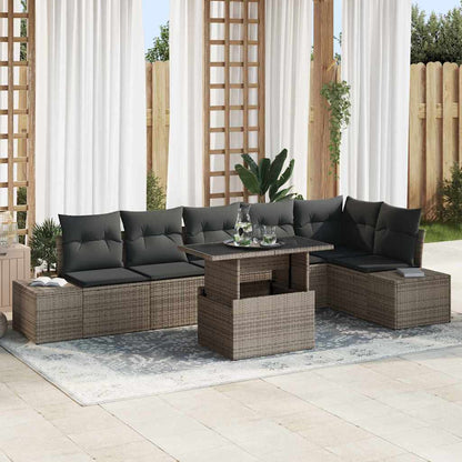 vidaXL Garten-Sofa-Set mit Kissen mit Speicher 7 pcs Grau