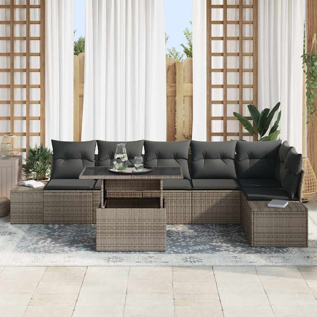 vidaXL Garten-Sofa-Set mit Kissen mit Speicher 7 pcs Grau