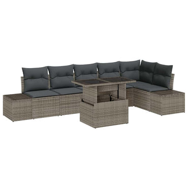 vidaXL Garten-Sofa-Set mit Kissen mit Speicher 7 pcs Grau