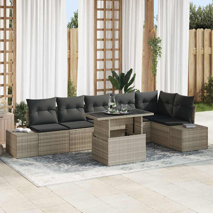 vidaXL Gartensofa-set mit Kissen 7 pcs Hellgrau Poly-Rattan
