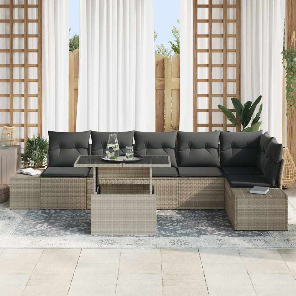 vidaXL Gartensofa-set mit Kissen 7 pcs Hellgrau Poly-Rattan