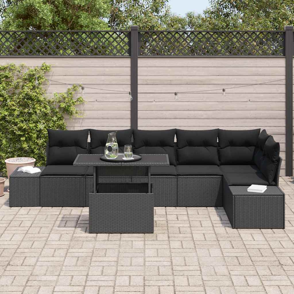 Garten-Sofa-Set mit Kissen mit Speicher 7 pcs Schwarz