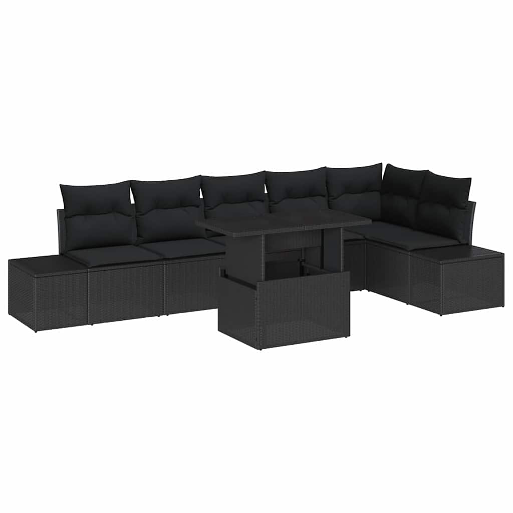 Garten-Sofa-Set mit Kissen mit Speicher 7 pcs Schwarz