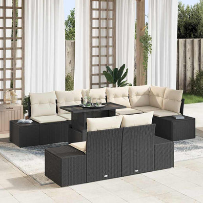 Garten-Sofa-Set mit Kissen mit Speicher 9 pcs Schwarz und Creme