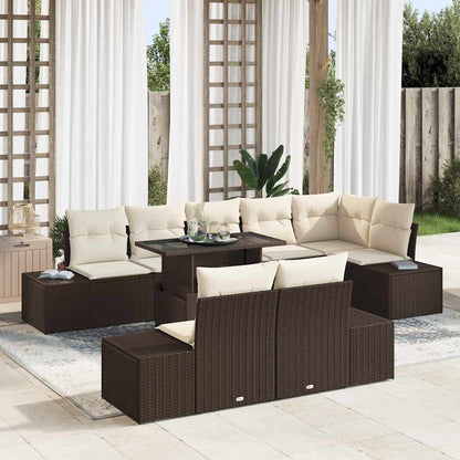 vidaXL Gartensofa-set mit Kissen 9 pcs Braun und Creme Poly-Rattan
