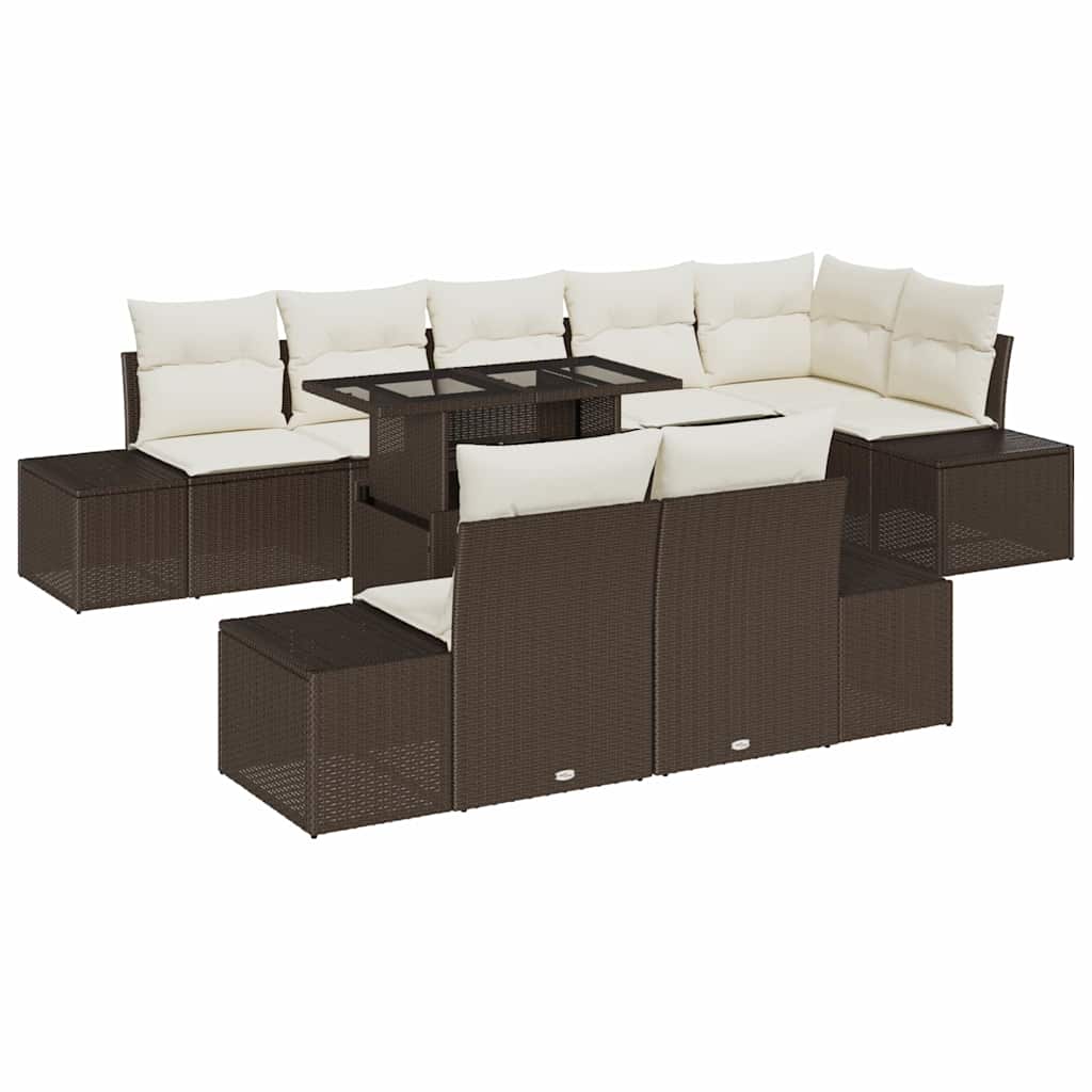 vidaXL Gartensofa-set mit Kissen 9 pcs Braun und Creme Poly-Rattan