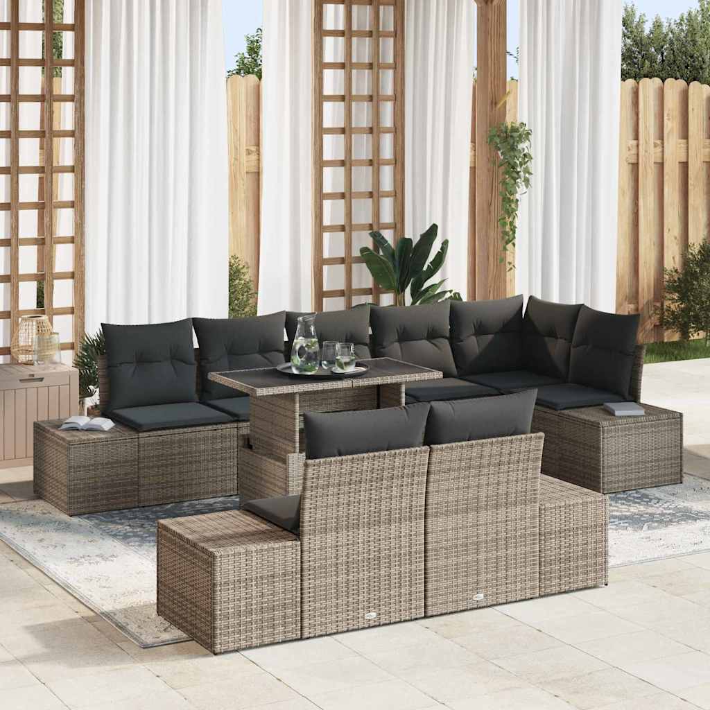 vidaXL Salon de jardin avec coussins 9 pcs Gris Résine tressée