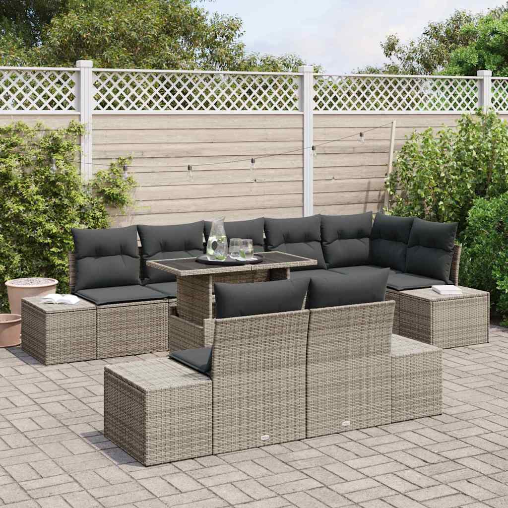 vidaXL Salon de jardin avec coussins 9 pcs Gris Résine tressée