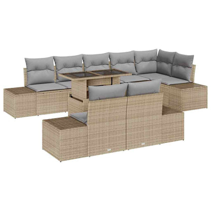 Gartensofa-set mit Kissen 9 pcs Beige und Hellgrau Poly-Rattan