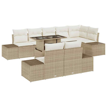 vidaXL Garten-Sofa-Set mit Kissen mit Speicher 9 pcs Beige und Creme