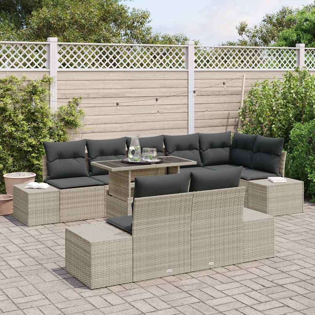 vidaXL Gartensofa-set mit Kissen 9 pcs Hellgrau Poly-Rattan
