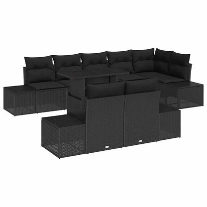 Gartensofa-set mit Kissen 9 pcs Schwarz Poly-Rattan