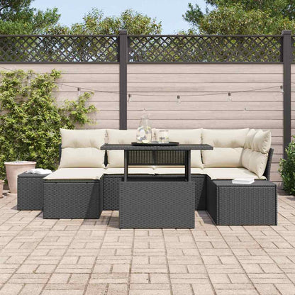 Garten-Sofa-Set mit Kissen 7 pcs Schwarz und Creme