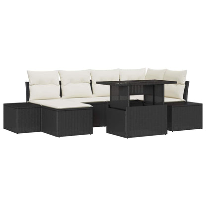Garten-Sofa-Set mit Kissen 7 pcs Schwarz und Creme