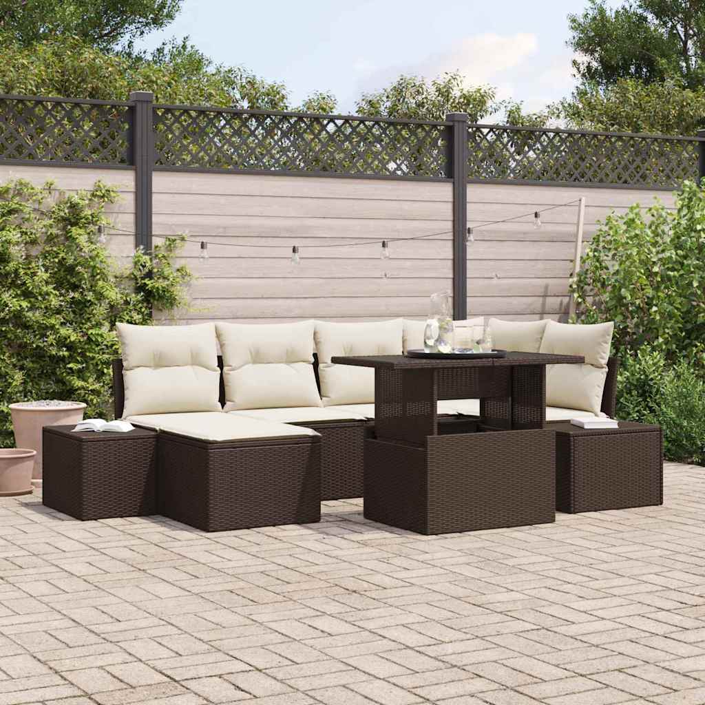 Garten-Sofa-Set mit Kissen 7 pcs Braun und Creme