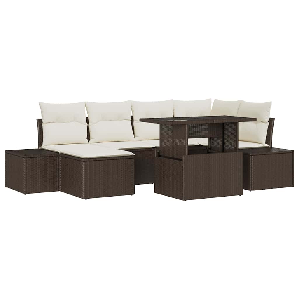 Garten-Sofa-Set mit Kissen 7 pcs Braun und Creme