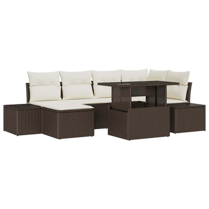 Garten-Sofa-Set mit Kissen 7 pcs Braun und Creme
