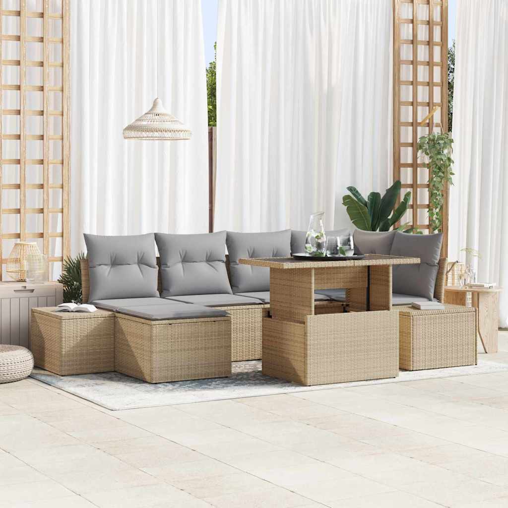 Garten-Sofa-Set mit Kissen 7 pcs Beige und Hellgrau