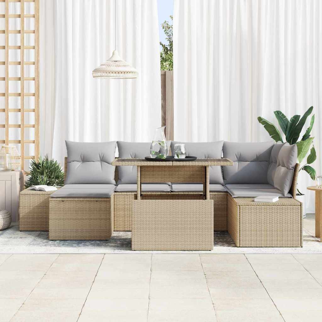 Garten-Sofa-Set mit Kissen 7 pcs Beige und Hellgrau