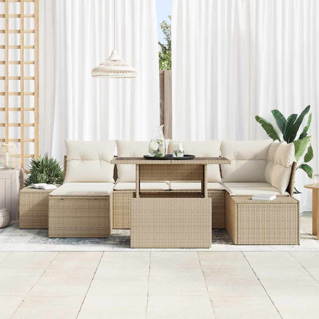 vidaXL Garten-Sofa-Set mit Kissen 7 pcs Beige und Creme