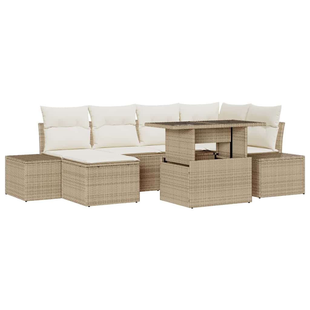 vidaXL Garten-Sofa-Set mit Kissen 7 pcs Beige und Creme