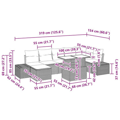 vidaXL Garten-Sofa-Set mit Kissen 8 pcs Schwarz und Creme