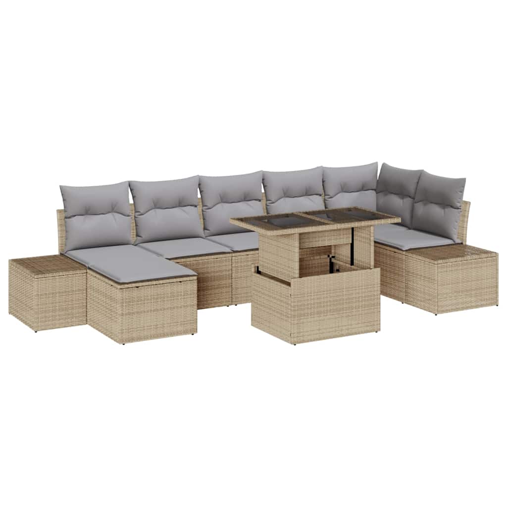 Garten-Sofa-Set mit Kissen 8 pcs Beige und Hellgrau