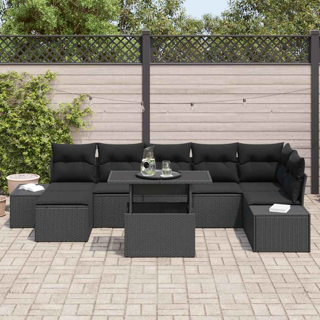Garten-Sofa-Set mit Kissen 8 pcs Schwarz