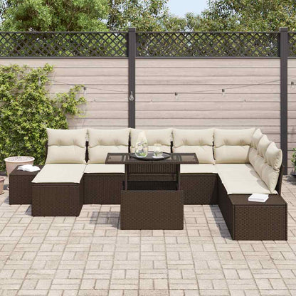 Gartensofa-set mit Kissen 9 pcs Braun und Creme Poly-Rattan