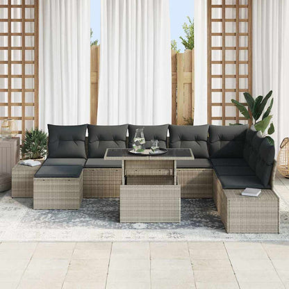 Gartensofa-set mit Kissen 9 pcs Hellgrau Poly-Rattan