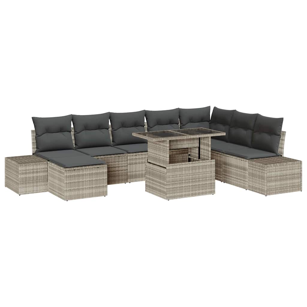 Gartensofa-set mit Kissen 9 pcs Hellgrau Poly-Rattan