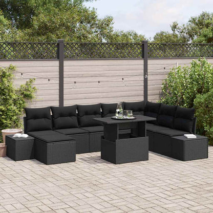 Gartensofa-set mit Kissen 9 pcs Schwarz Poly-Rattan