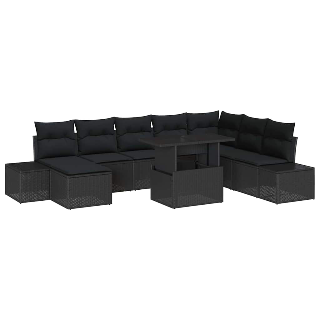 Gartensofa-set mit Kissen 9 pcs Schwarz Poly-Rattan