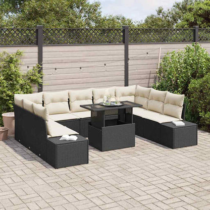 Garten-Sofa-Set mit Kissen 10 pcs Schwarz und Creme