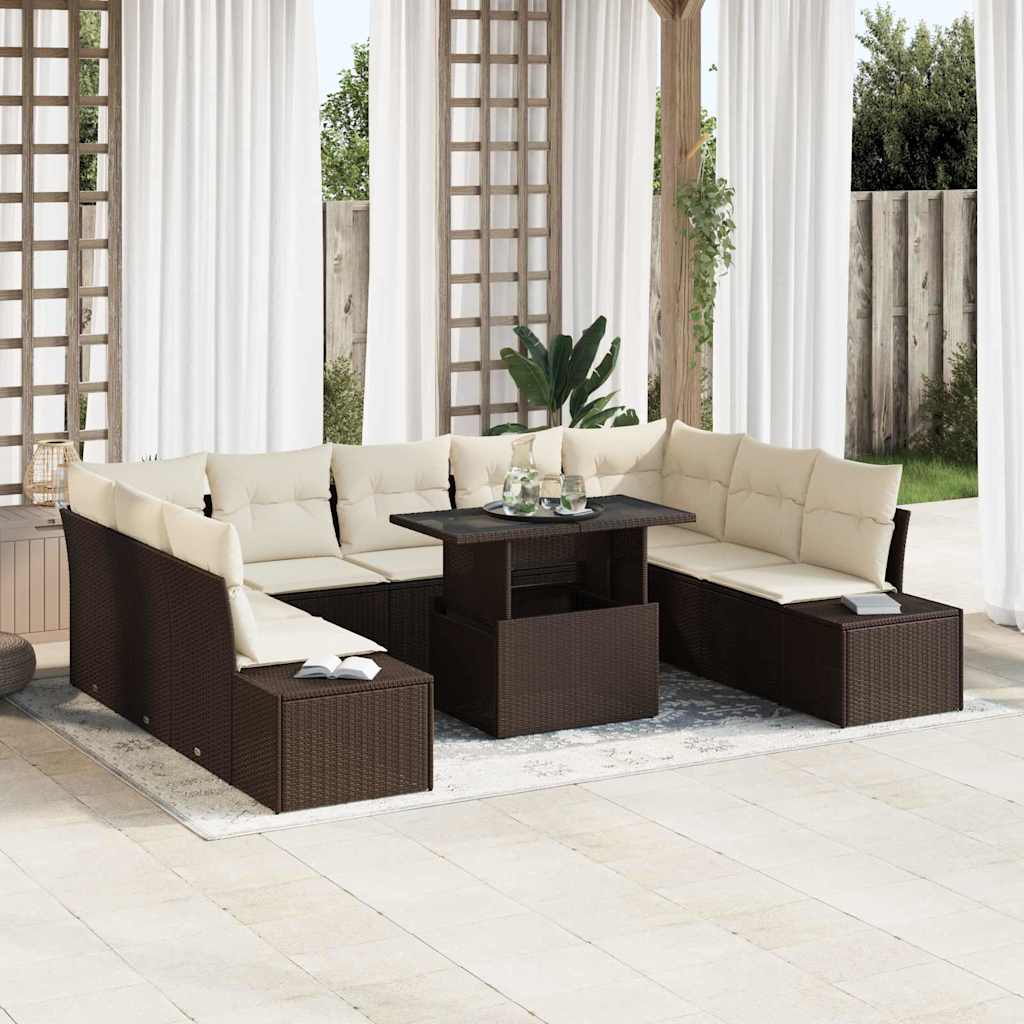 vidaXL Gartensofa-set mit Kissen 10 pcs Braun und Creme Poly-Rattan