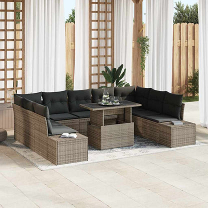 Gartensofa-set mit Kissen 10 pcs Grau Poly-Rattan