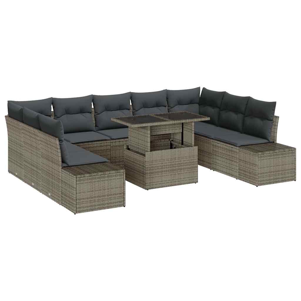 Gartensofa-set mit Kissen 10 pcs Grau Poly-Rattan