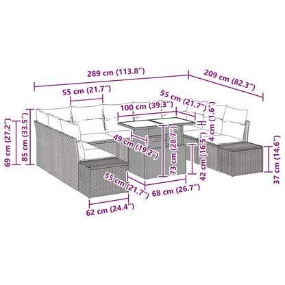 Gartensofa-set mit Kissen 10 pcs Grau Poly-Rattan
