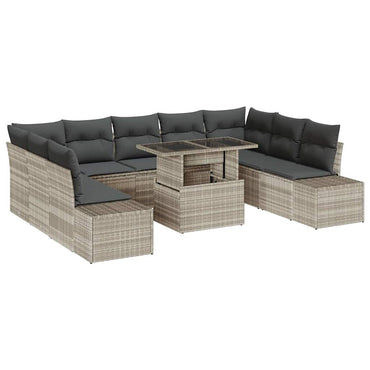 vidaXL Garten-Sofa-Set mit Kissen mit Speicher 10 pcs Hellgrau
