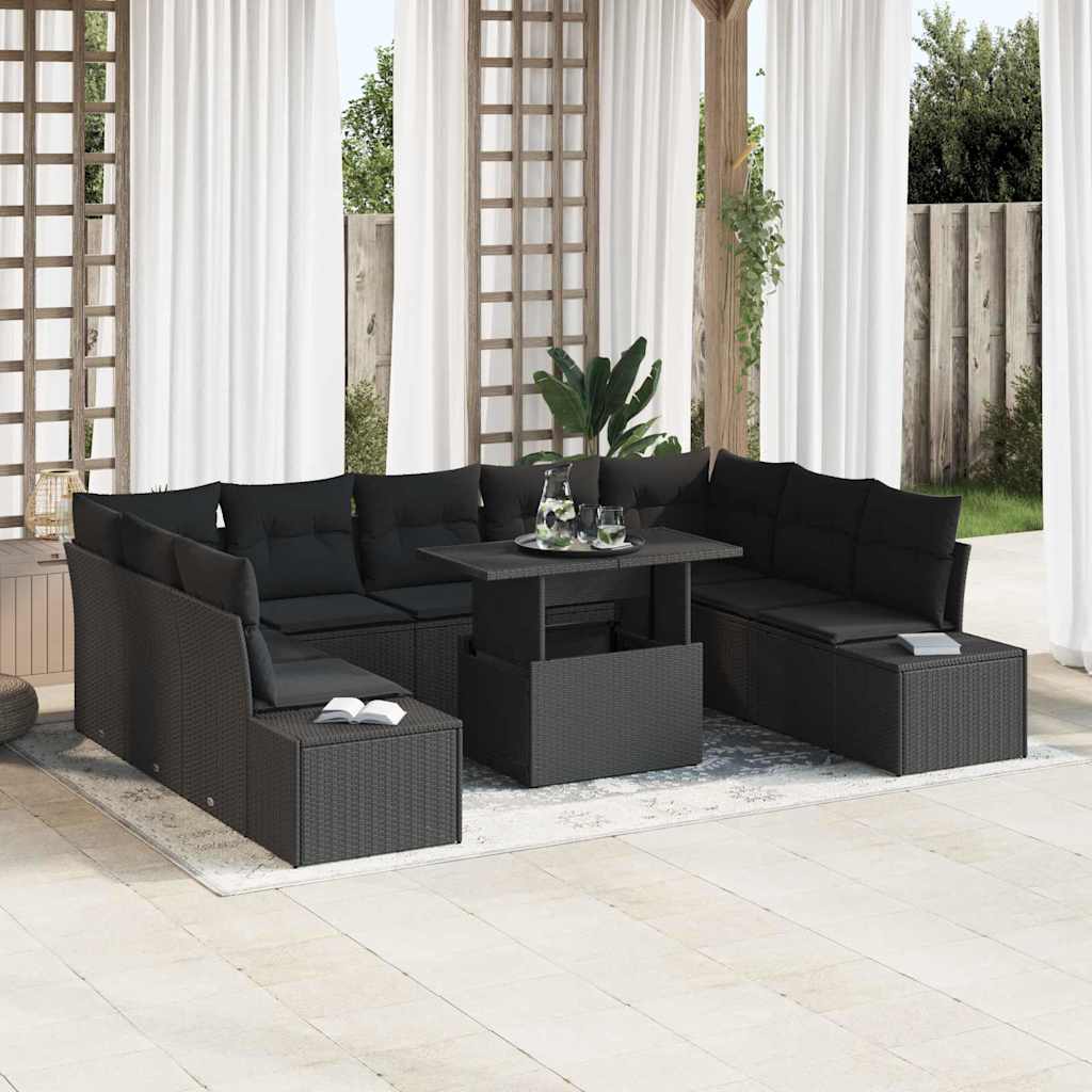 vidaXL Gartensofa-set mit Kissen 10 pcs Schwarz Poly-Rattan
