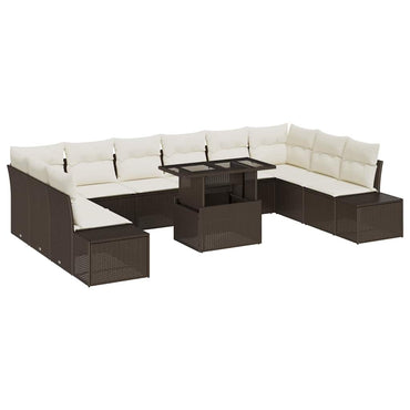 vidaXL Garten-Sofa-Set mit Kissen mit Speicher 11 pcs Braun und Creme