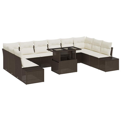 vidaXL Garten-Sofa-Set mit Kissen mit Speicher 11 pcs Braun und Creme