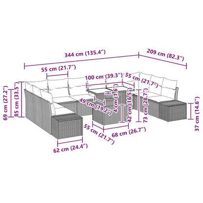 vidaXL Garten-Sofa-Set mit Kissen mit Speicher 11 pcs Braun und Creme