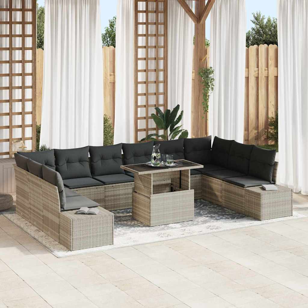 vidaXL Garten-Sofa-Set mit Kissen mit Speicher 11 pcs Hellgrau